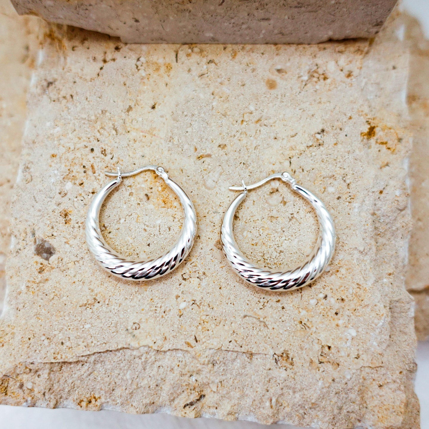 925 Sterling Silver Large Hoop Earrings, Lightweight Twisted Wavy Hoops Everyday Gift for Her