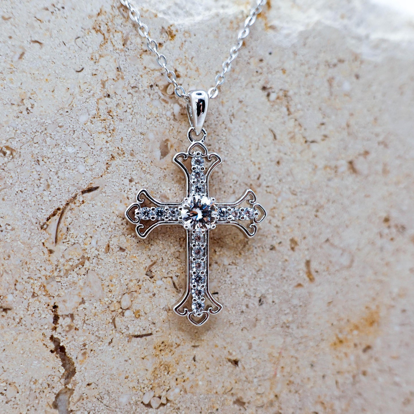 Moissanite Cross Necklace: Sterling Silver Lab Diamond Pendant Jewelry