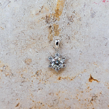 Sterling Silver Moissanite Hexagram Star Necklace, Winter Snow Star of Light