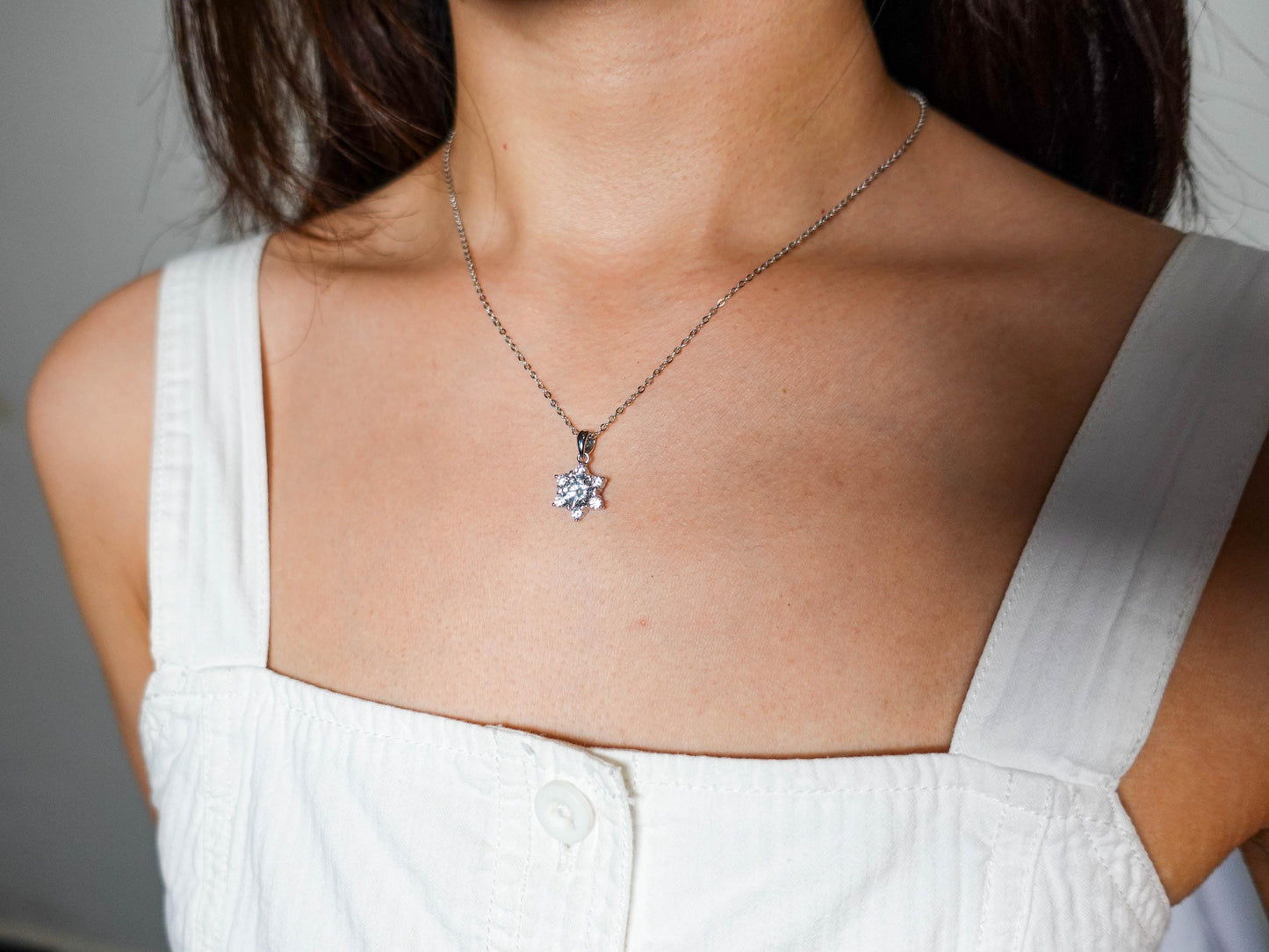 Sterling Silver Moissanite Hexagram Star Necklace, Winter Snow Star of Light