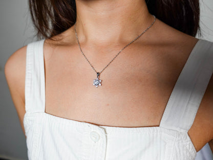 Sterling Silver Moissanite Hexagram Star Necklace, Winter Snow Star of Light