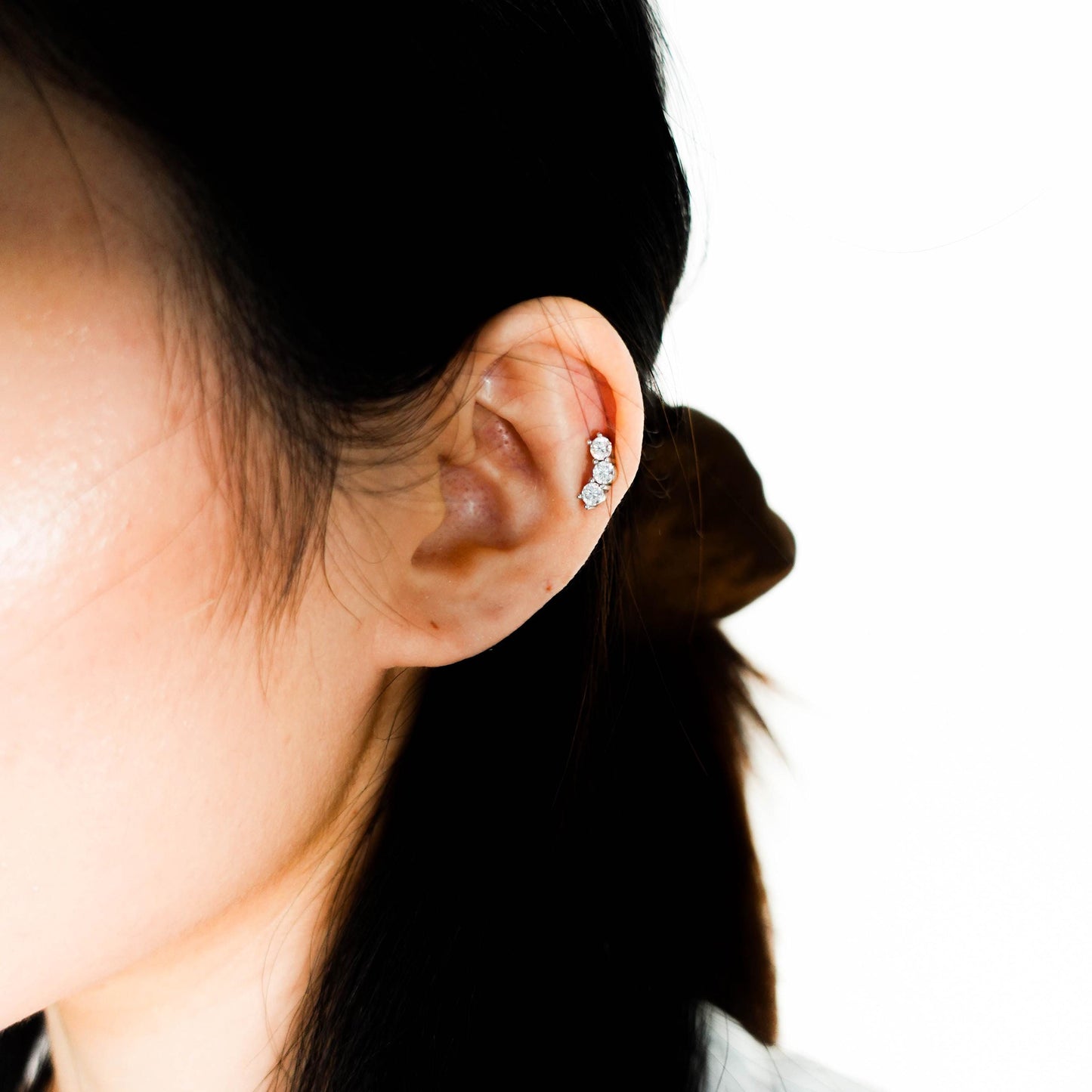 Moissanite Stud Earrings: Sterling Silver Helix Tragus Cartilage Jewelry