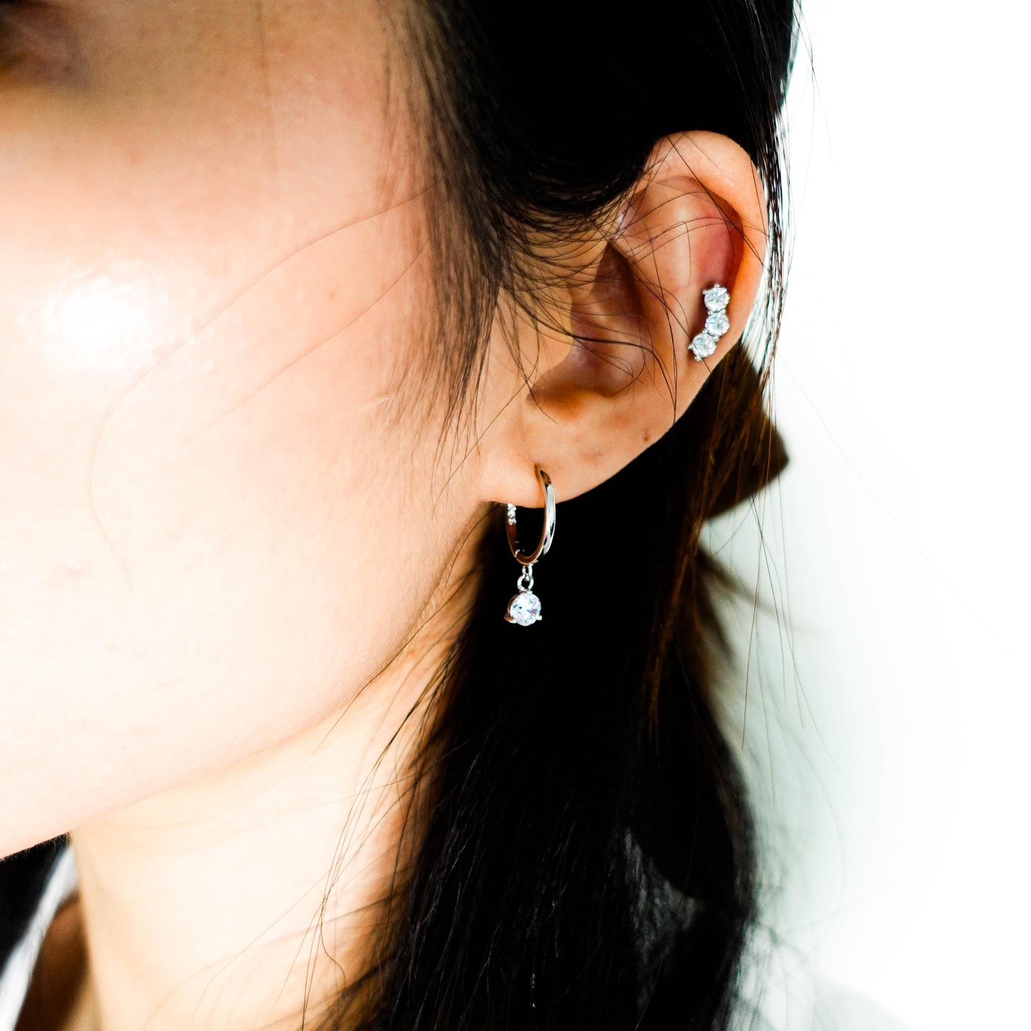 Moissanite Stud Earrings: Sterling Silver Helix Tragus Cartilage Jewelry