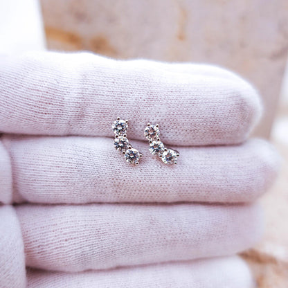 Moissanite Triple Stud Earrings, Sterling Silver Helix Tragus Cartilage Jewelry Gift for Her