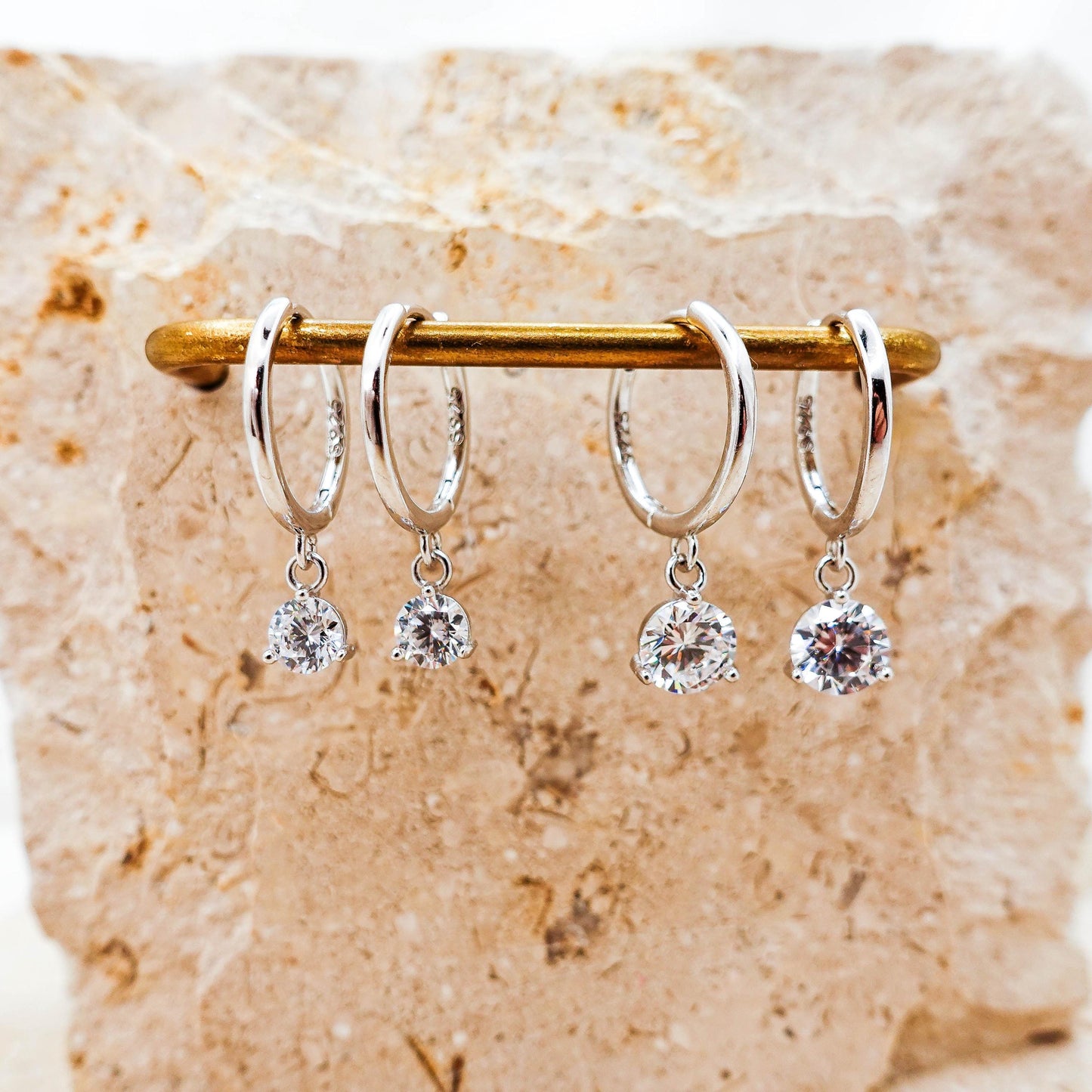 Sterling Silver Dangle Huggie Hoop Earrings: Minimalist Jewelry Gift for Her Sis Mom