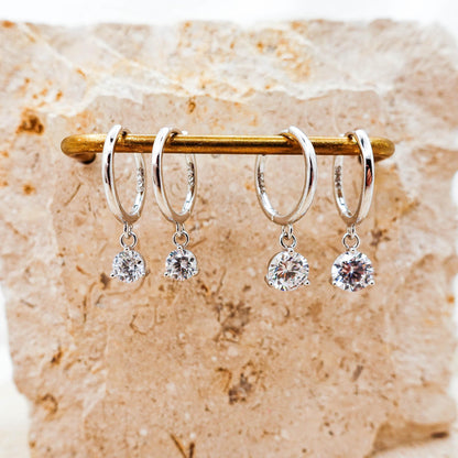 Sterling Silver Dangle Huggie Hoop Earrings: Minimalist Jewelry Gift for Her Sis Mom