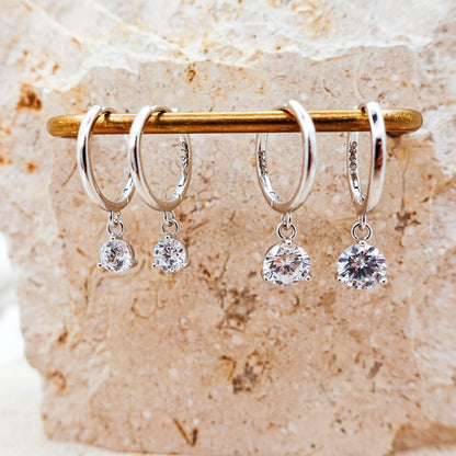 Sterling Silver Dangle Huggie Hoop Earrings: Minimalist Jewelry Gift for Her Sis Mom