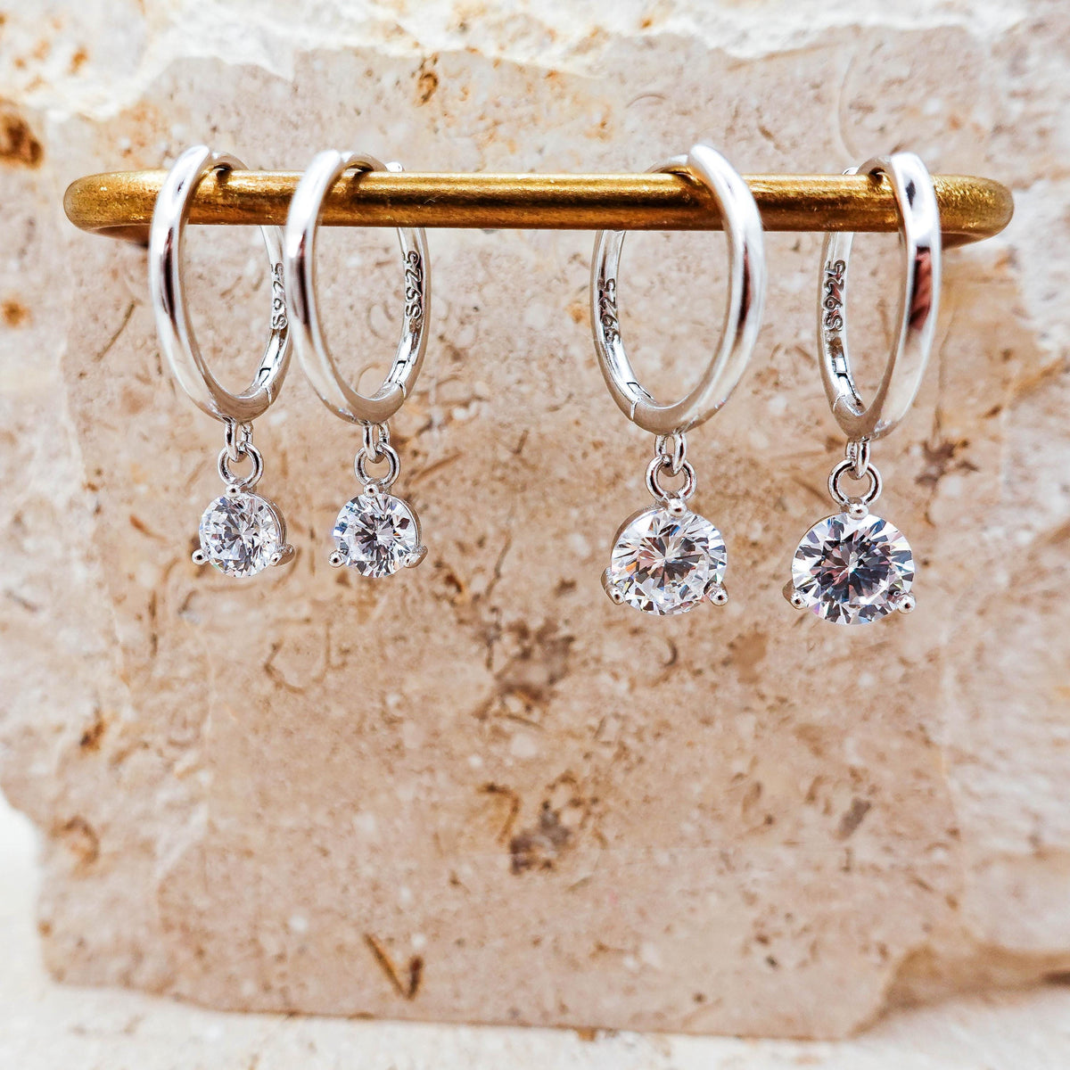 Sterling Silver Dangle Huggie Hoop Earrings: Minimalist Jewelry Gift for Her Sis Mom
