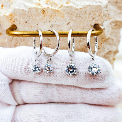 Sterling Silver Dangle Huggie Hoop Earrings: Minimalist Jewelry Gift for Her Sis Mom