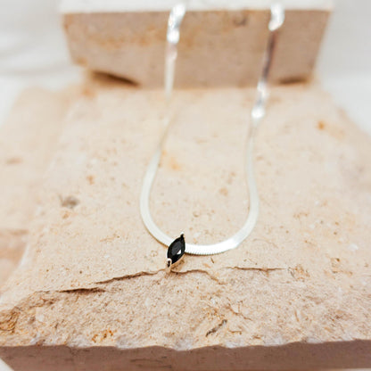 Sterling Silver Omega Chain Necklace: Marquise Black Spinel Pendant