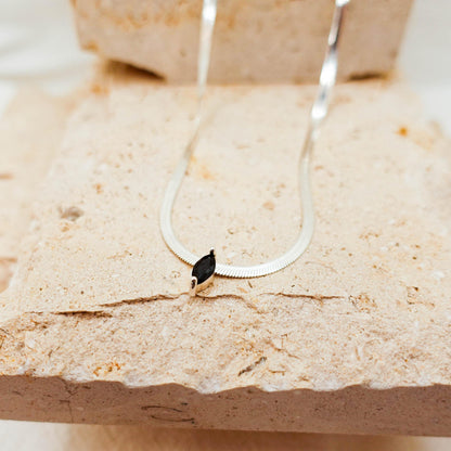 Sterling Silver Omega Chain Necklace: Marquise Black Spinel Pendant