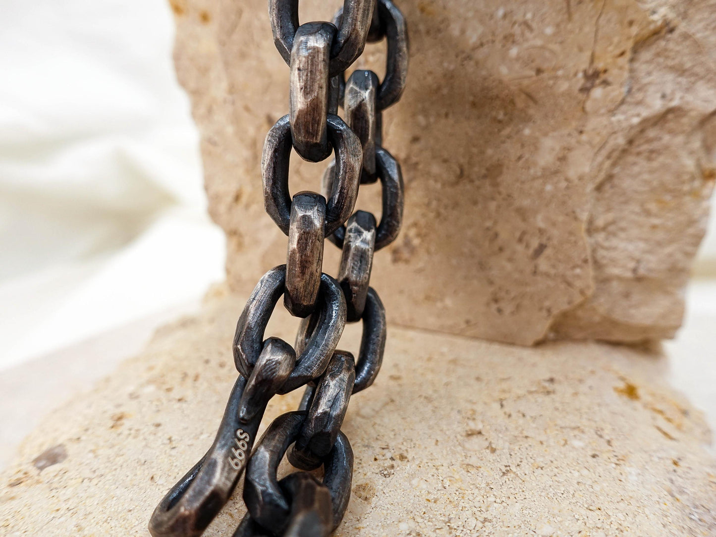 Oxidized Sterling Silver Celtic Chain Bracelet: Hand Hammered Viking Jewelry