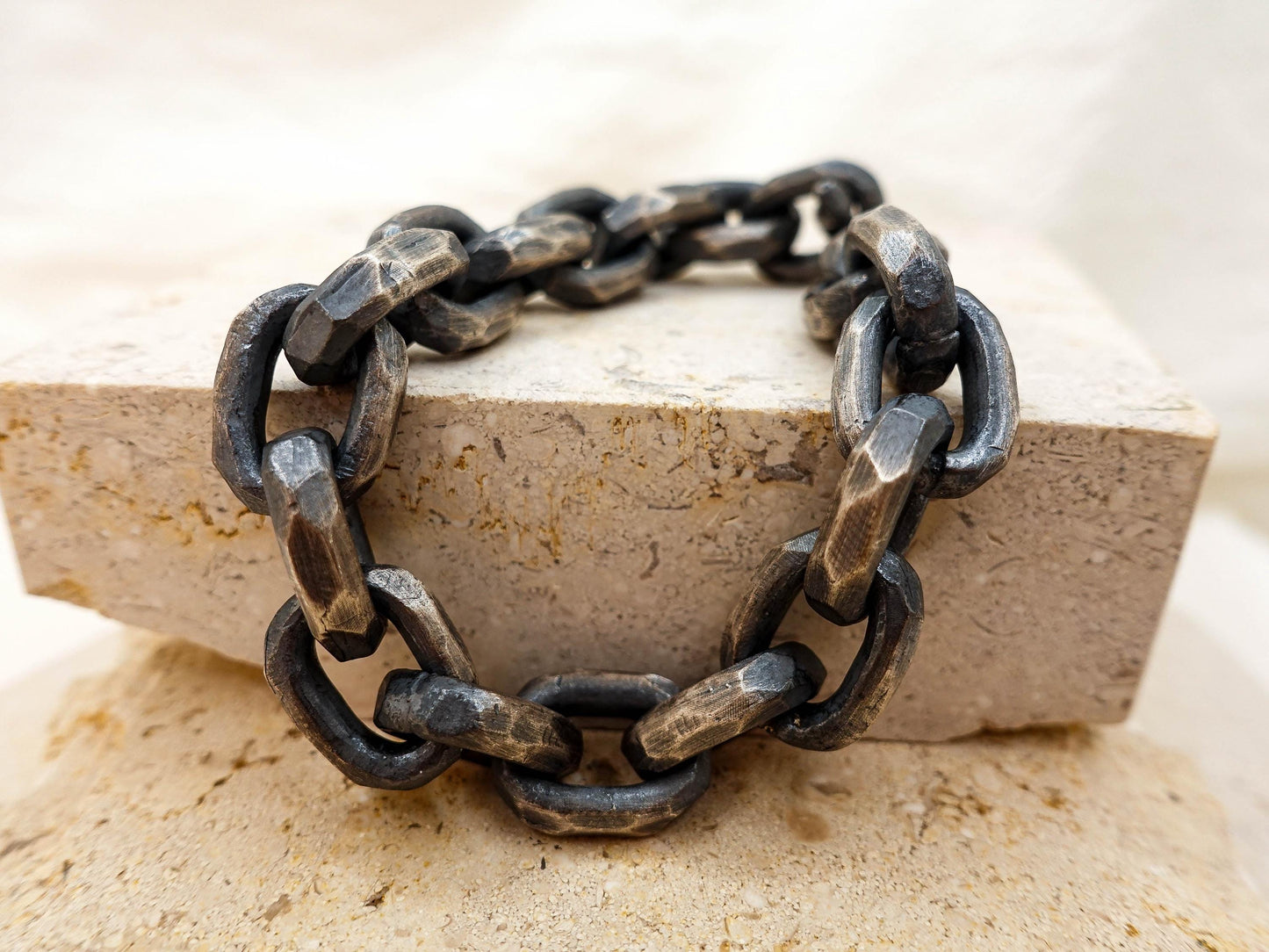Oxidized Sterling Silver Celtic Chain Bracelet: Hand Hammered Viking Jewelry