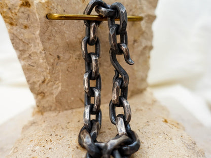 Oxidized Sterling Silver Celtic Chain Bracelet, Hand Hammered Viking Jewelry Gift for Him
