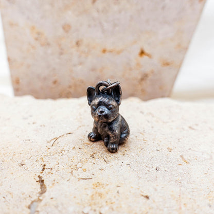 Oxidized Sterling Silver French Bulldog Pendant Necklace: Artisan Crafted
