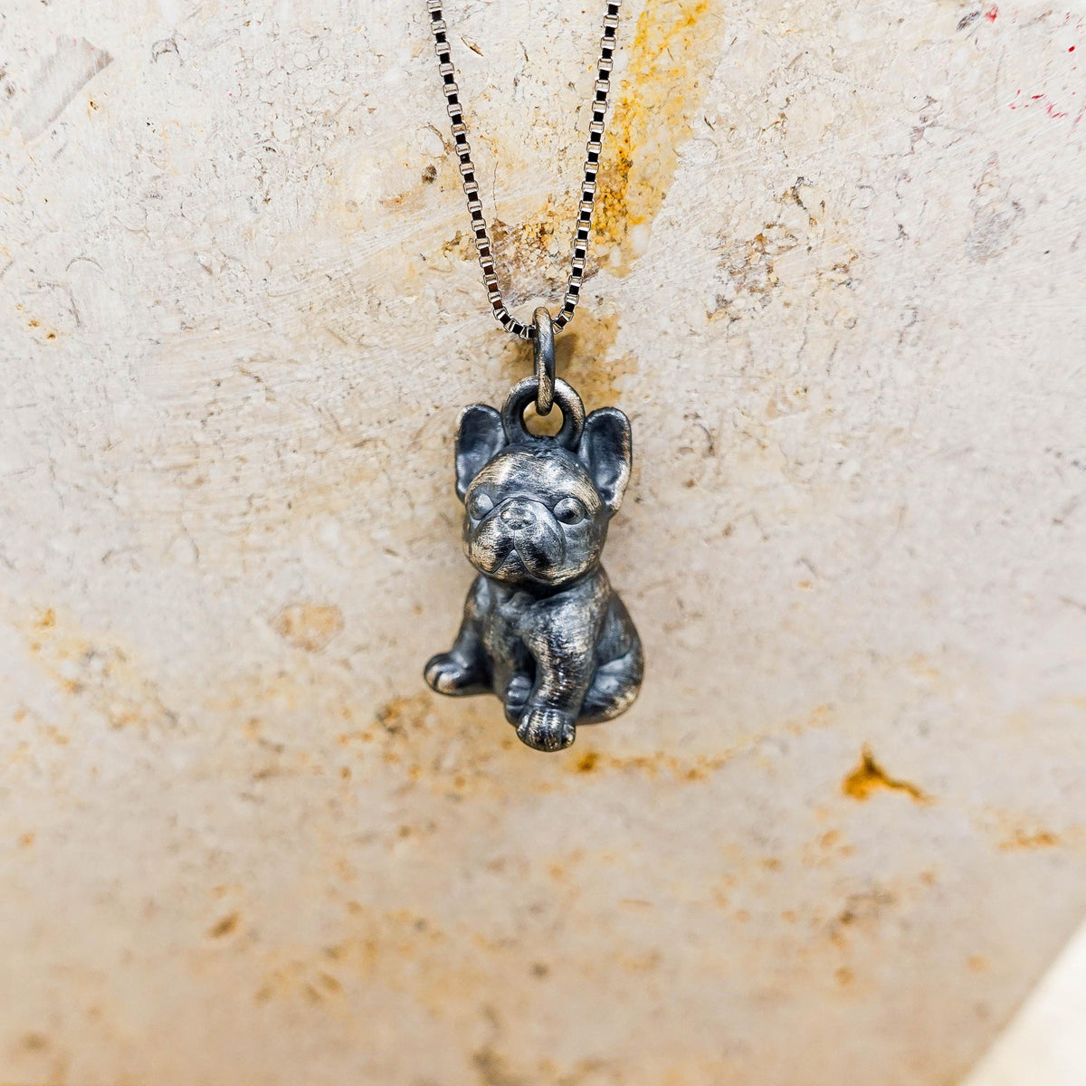 Oxidized Sterling Silver French Bulldog Pendant Necklace: Artisan Crafted