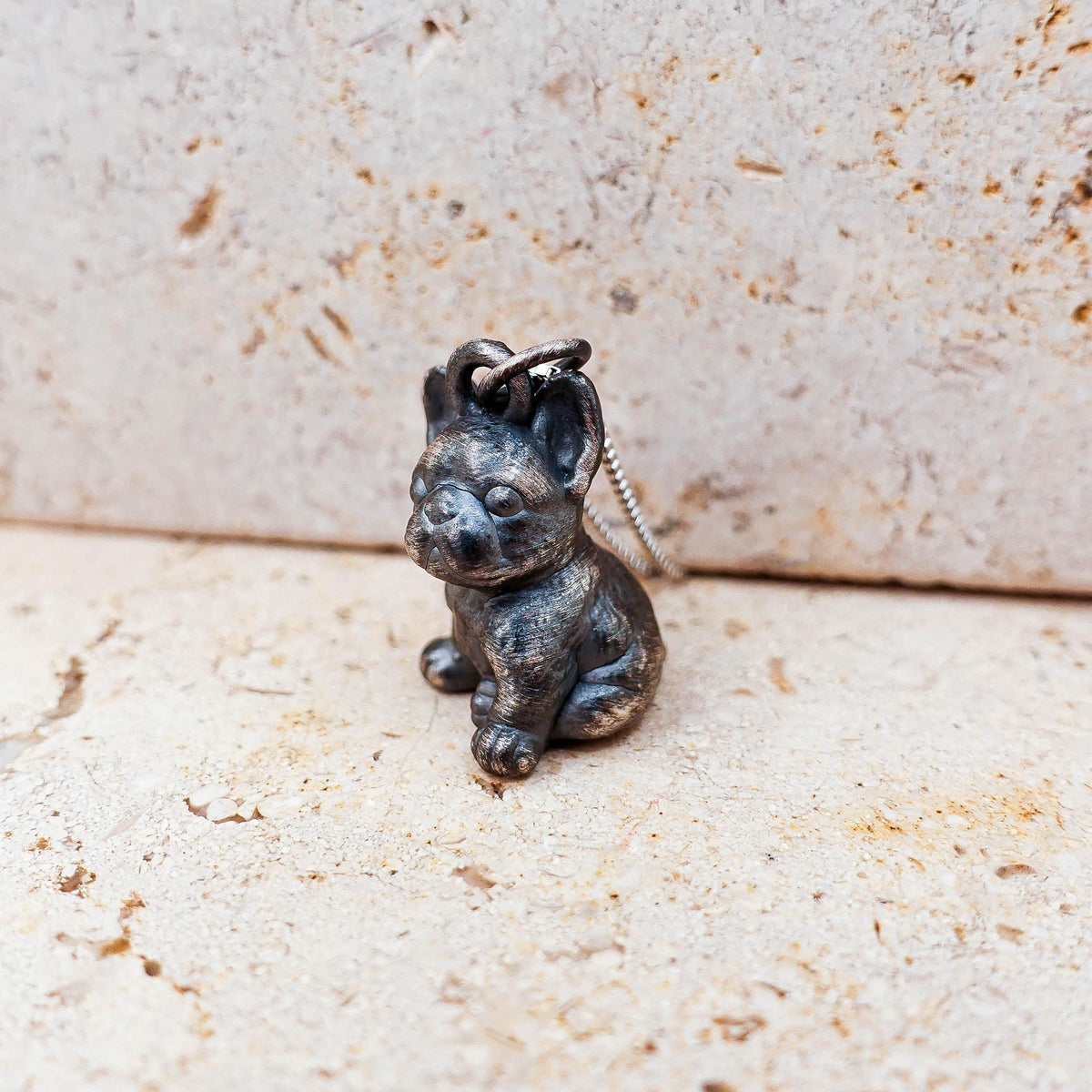 Oxidized Sterling Silver French Bulldog Pendant Necklace: Artisan Crafted