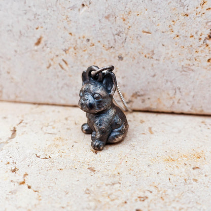 Oxidized Sterling Silver French Bulldog Pendant Necklace: Artisan Crafted
