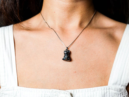 Oxidized Sterling Silver French Bulldog Pendant Necklace: Artisan Crafted