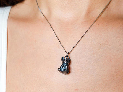 Oxidized Sterling Silver French Bulldog Pendant Necklace: Artisan Crafted