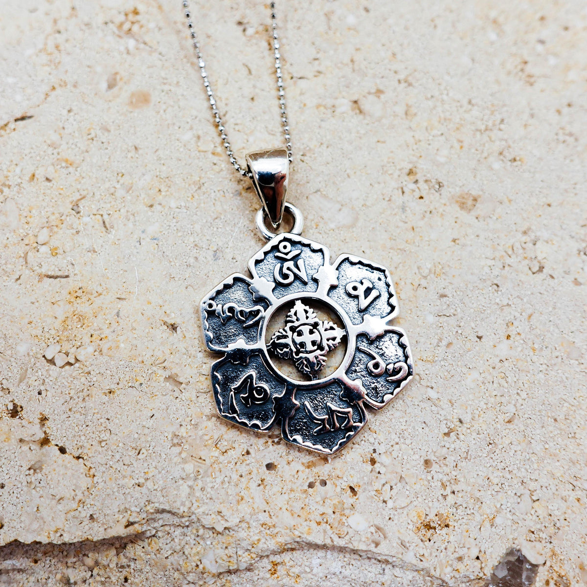 Sterling Silver Om Pendant Necklace for Women Men, Unisex Buddha Protection Necklace Gift