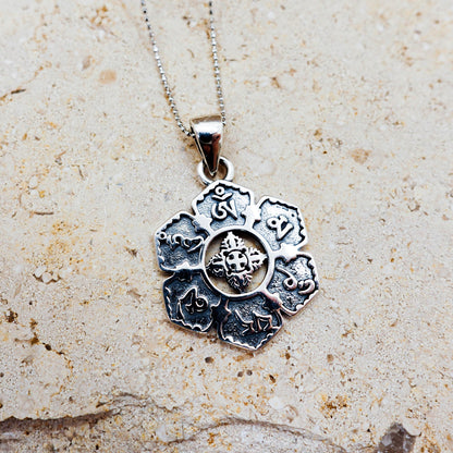Sterling Silver Om Pendant Necklace for Women Men, Unisex Buddha Protection Necklace Gift