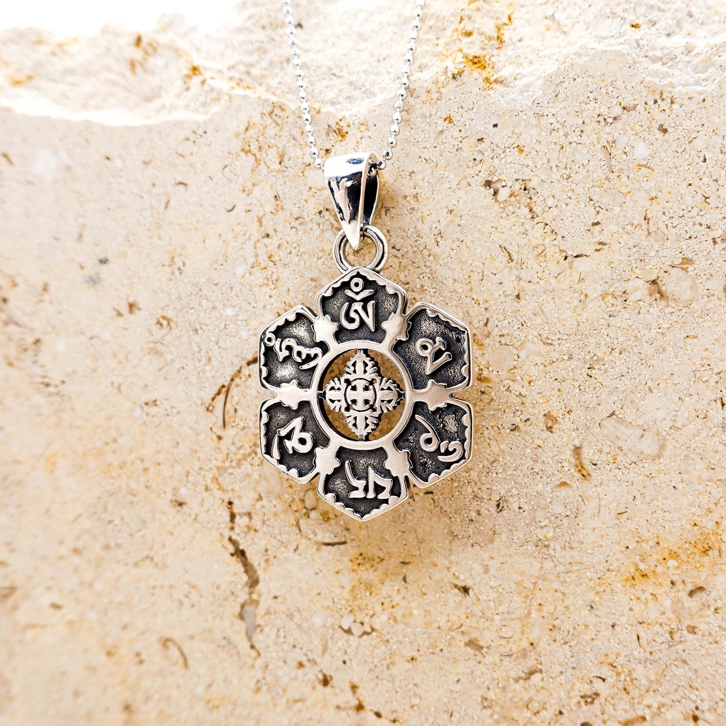 Sterling Silver Om Pendant Necklace for Women Men, Unisex Buddha Protection Necklace Gift