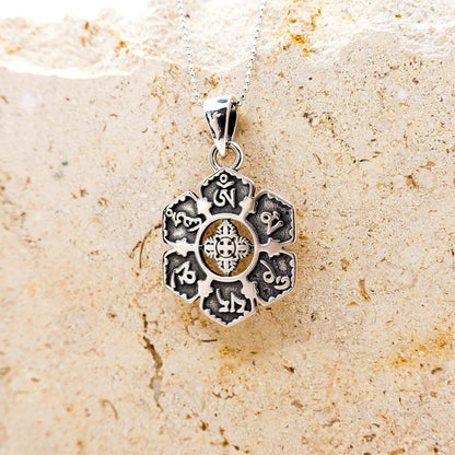 Sterling Silver Om Pendant Necklace for Women Men, Unisex Buddha Protection Necklace Gift