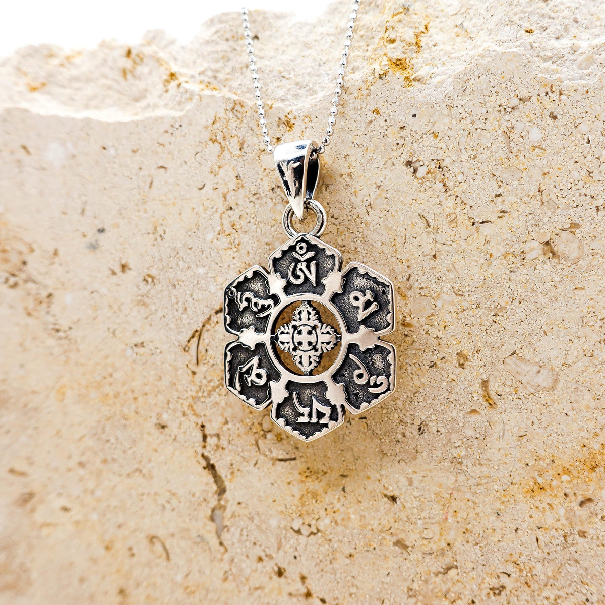 Sterling Silver Om Pendant Necklace for Women Men, Unisex Buddha Protection Necklace Gift