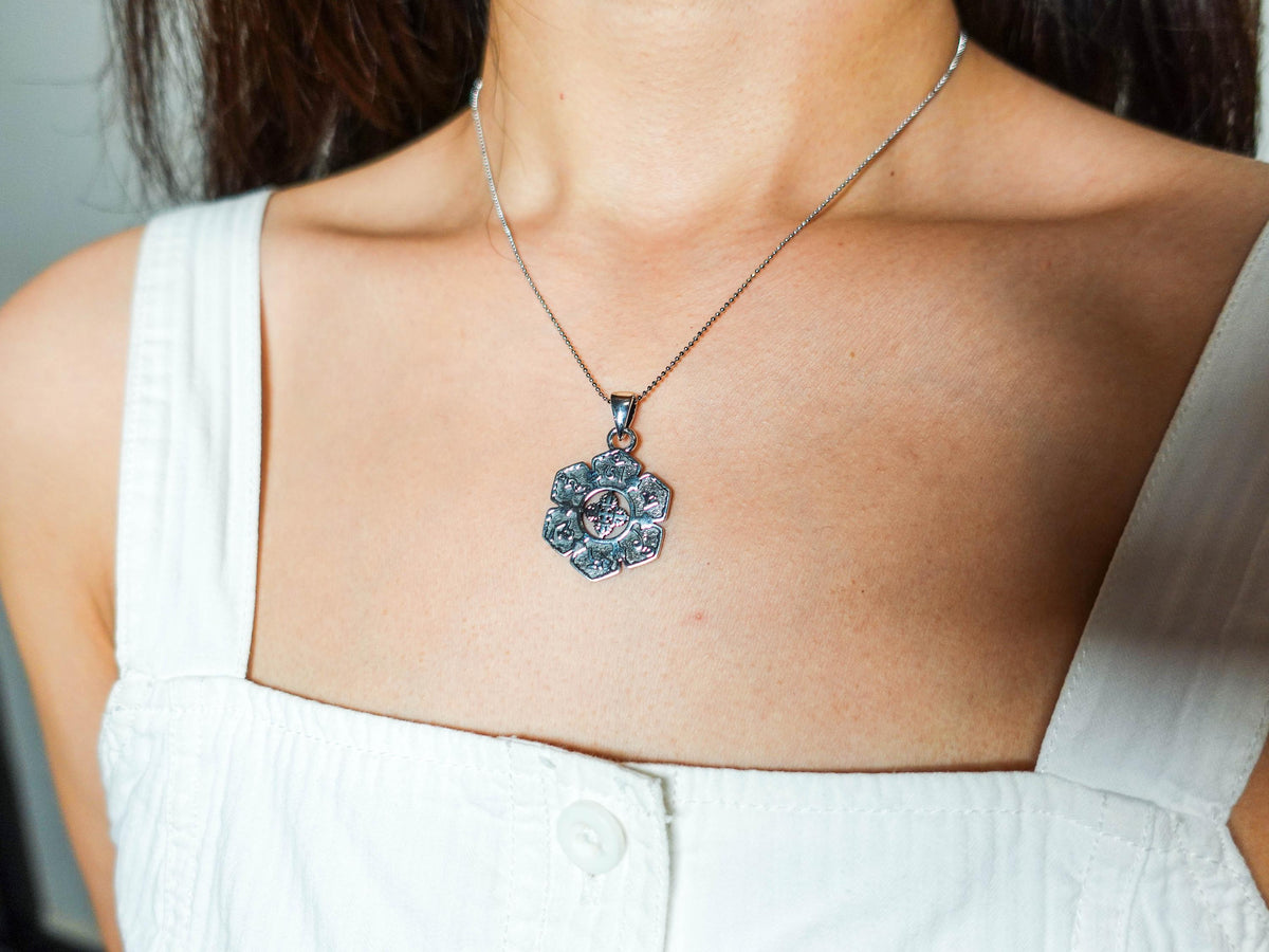 Sterling Silver Om Pendant Necklace for Women Men, Unisex Buddha Protection Necklace Gift