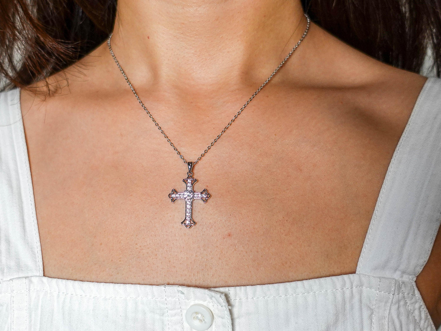 Moissanite Cross Necklace: Sterling Silver Lab Diamond Pendant Jewelry