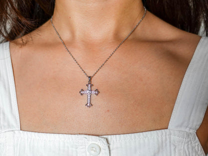 Moissanite Cross Necklace: Sterling Silver Lab Diamond Pendant Jewelry