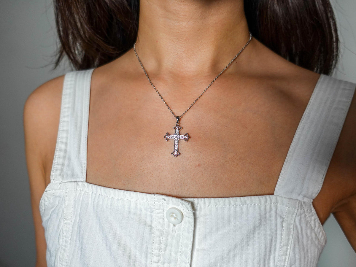 Sterling Silver Moissanite Cross Pendant Necklace, Birthday Gift for Her Daughter