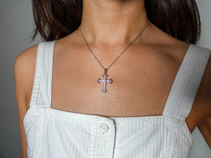 Sterling Silver Moissanite Cross Pendant Necklace, Birthday Gift for Her Daughter
