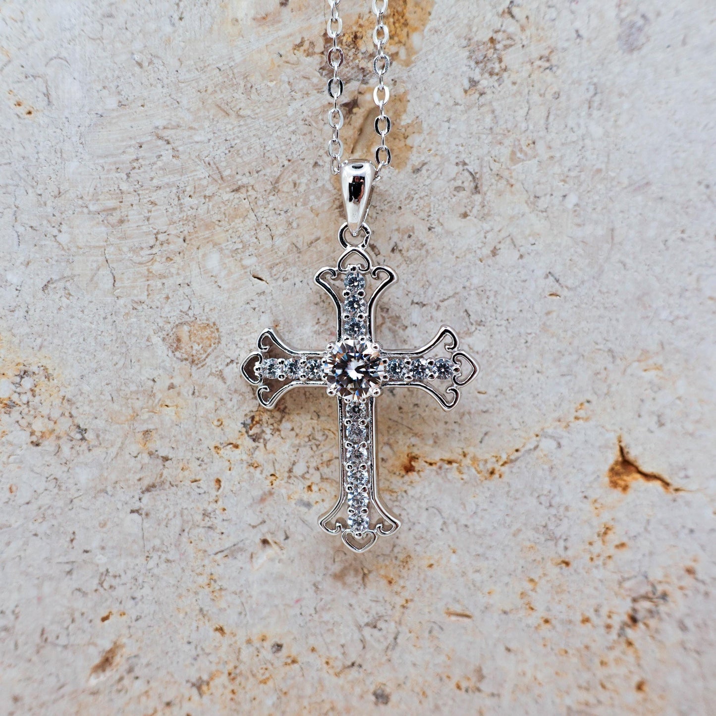 Moissanite Cross Necklace: Sterling Silver Lab Diamond Pendant Jewelry
