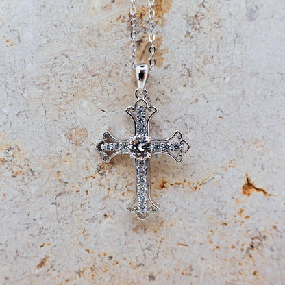 Moissanite Cross Necklace: Sterling Silver Lab Diamond Pendant Jewelry