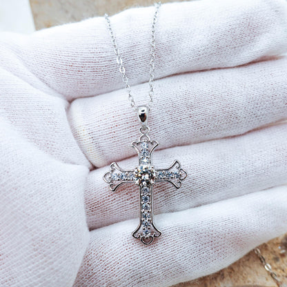 Sterling Silver Moissanite Cross Pendant Necklace, Birthday Gift for Her Daughter