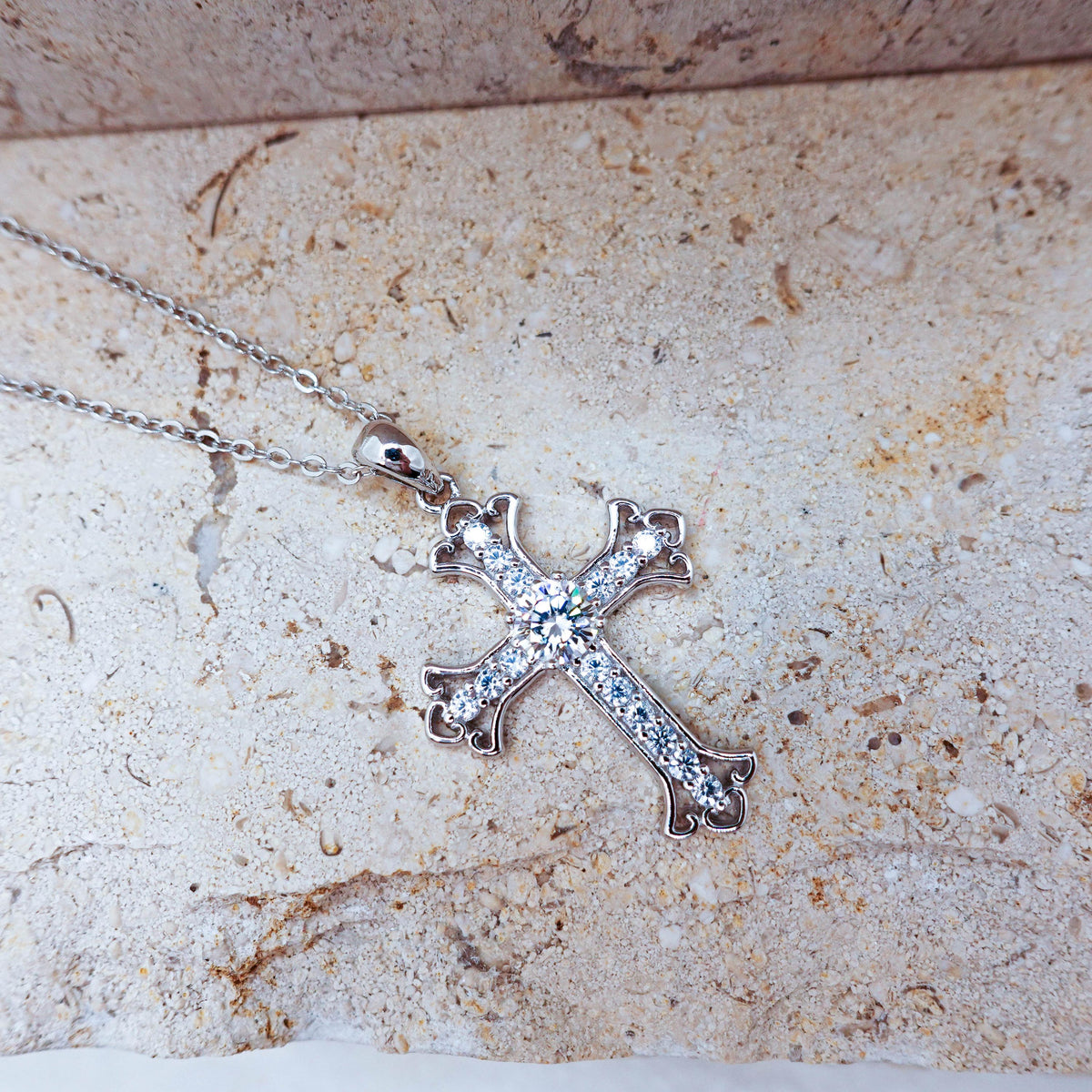 Sterling Silver Moissanite Cross Pendant Necklace, Birthday Gift for Her Daughter
