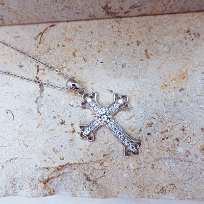Sterling Silver Moissanite Cross Pendant Necklace, Birthday Gift for Her Daughter
