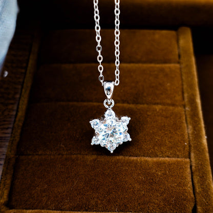 Sterling Silver Moissanite Hexagram Star Necklace, Winter Snow Star of Light