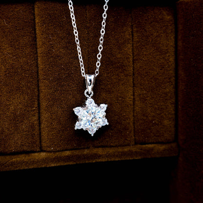 Sterling Silver Moissanite Hexagram Star Necklace, Winter Snow Star of Light