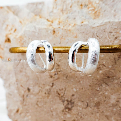 925 Sterling Silver Double Hoop Earrings, Mixed Texture Design Jewelry Gift for Her