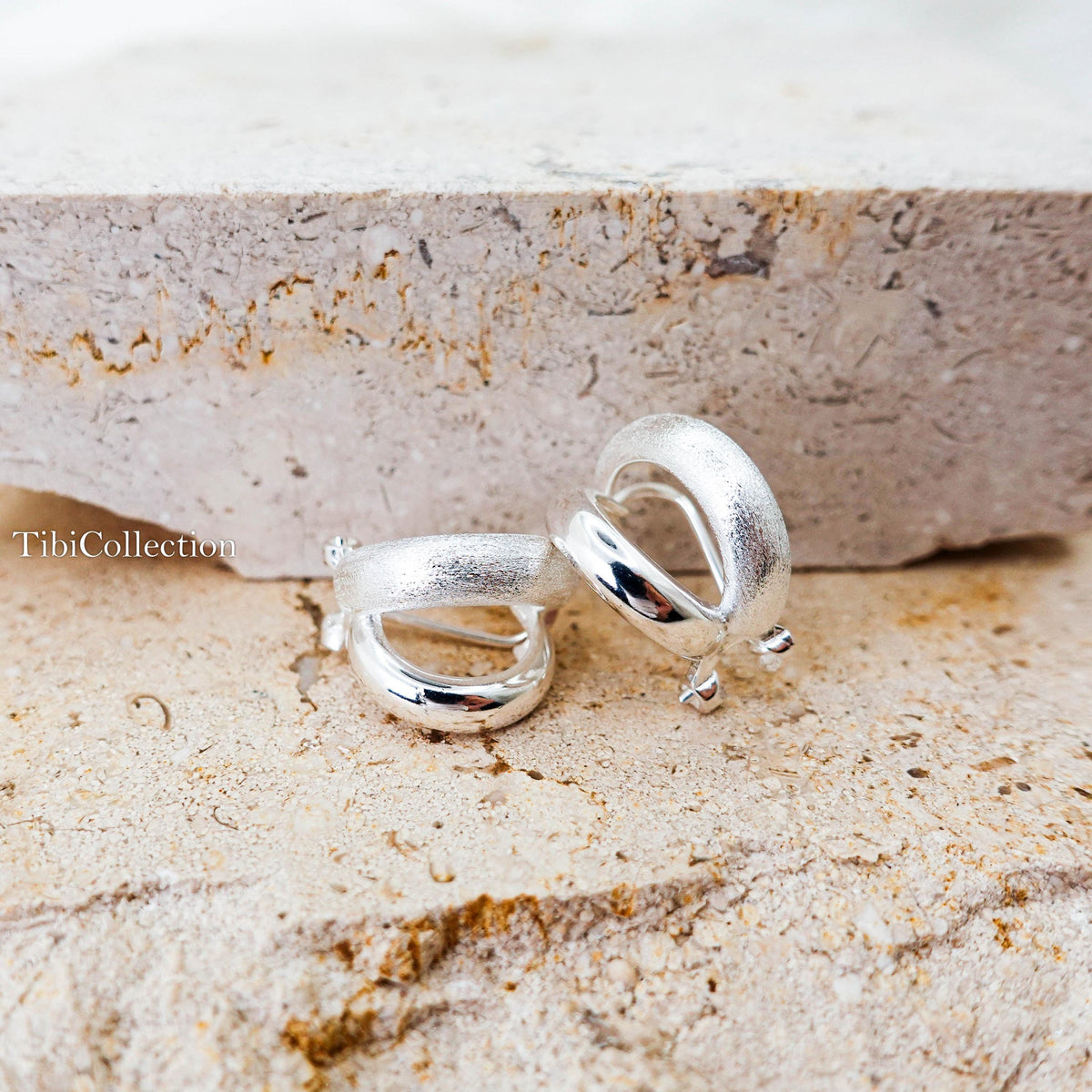925 Sterling Silver Double Hoop Earrings, Mixed Texture Design Jewelry Gift for Her
