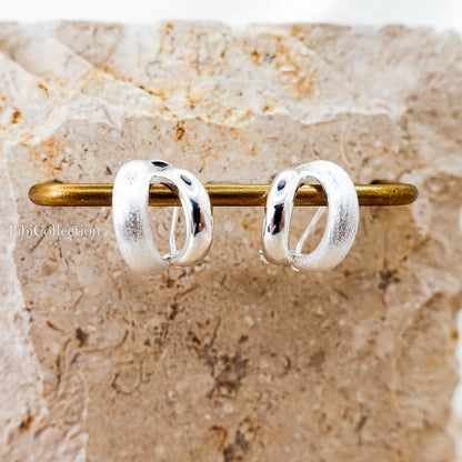 925 Sterling Silver Double Hoop Earrings, Mixed Texture Design Jewelry Gift for Her