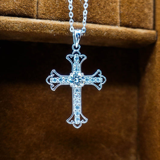 Moissanite Cross Necklace: Sterling Silver Lab Diamond Pendant Jewelry
