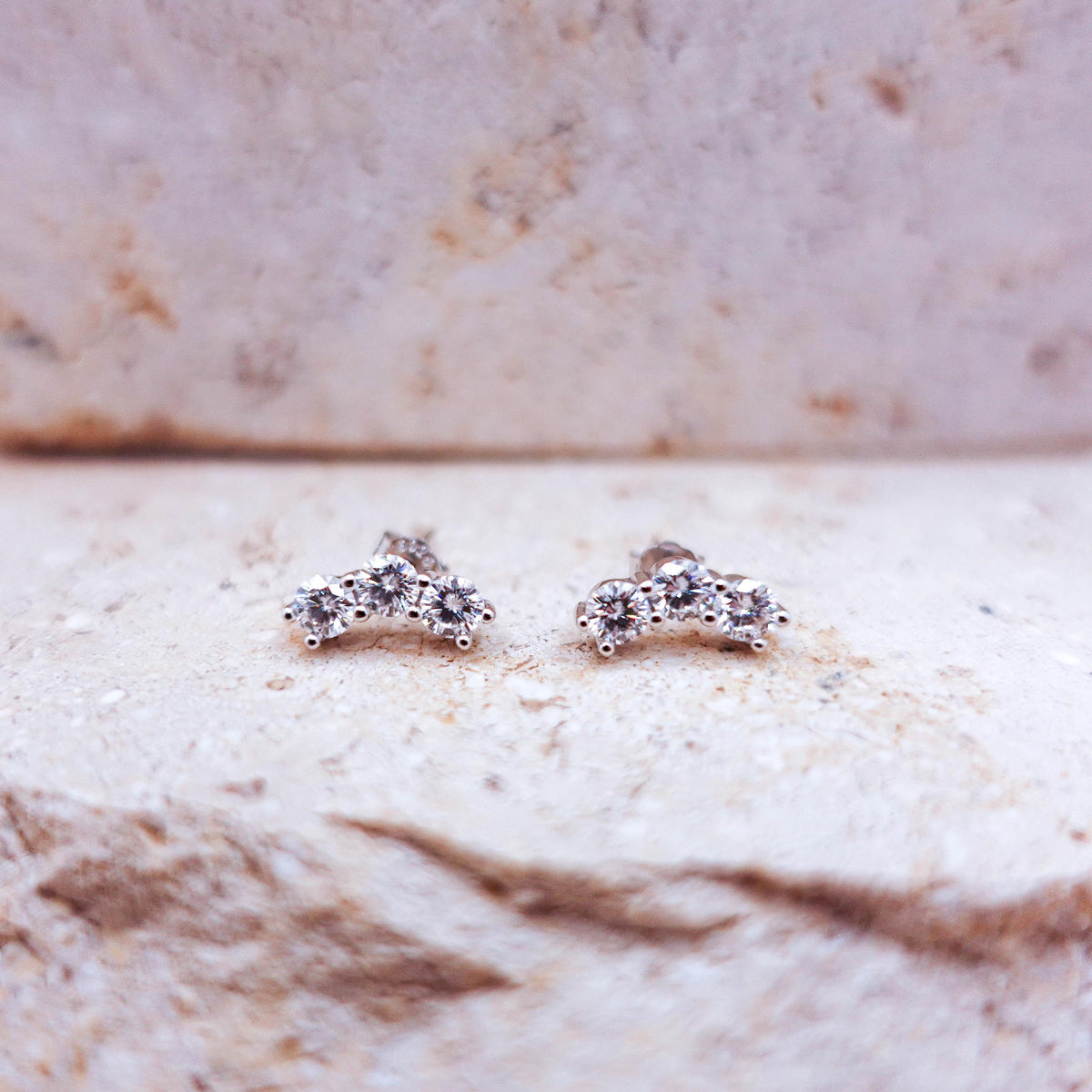 Moissanite Triple Stud Earrings, Sterling Silver Helix Tragus Cartilage Jewelry Gift for Her