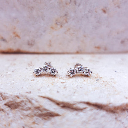 Moissanite Triple Stud Earrings, Sterling Silver Helix Tragus Cartilage Jewelry Gift for Her