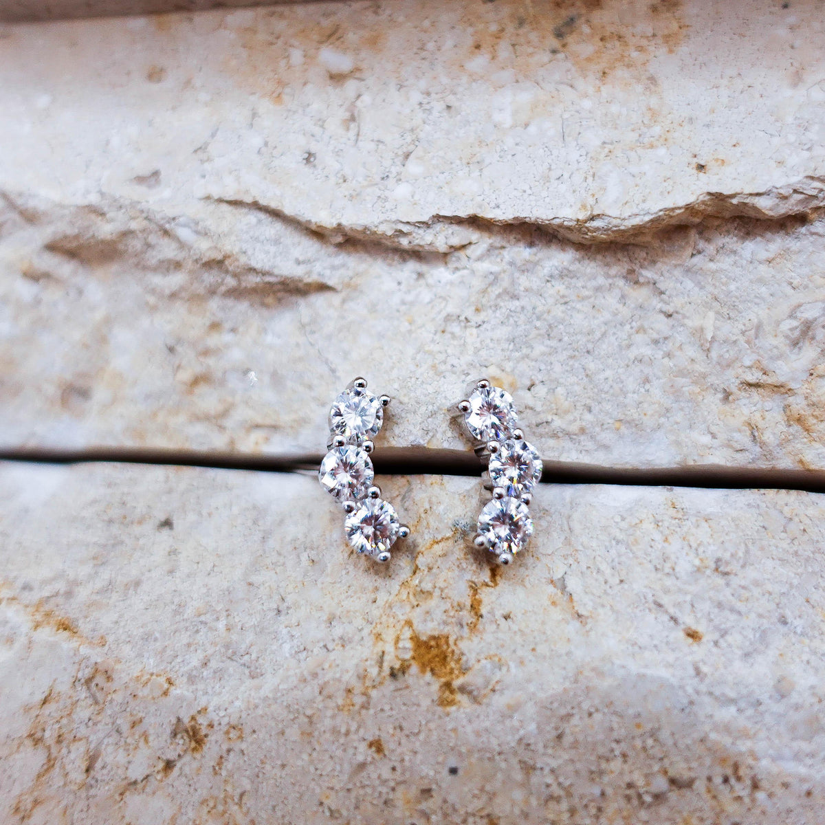 Moissanite Triple Stud Earrings, Sterling Silver Helix Tragus Cartilage Jewelry Gift for Her