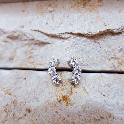 Moissanite Triple Stud Earrings, Sterling Silver Helix Tragus Cartilage Jewelry Gift for Her