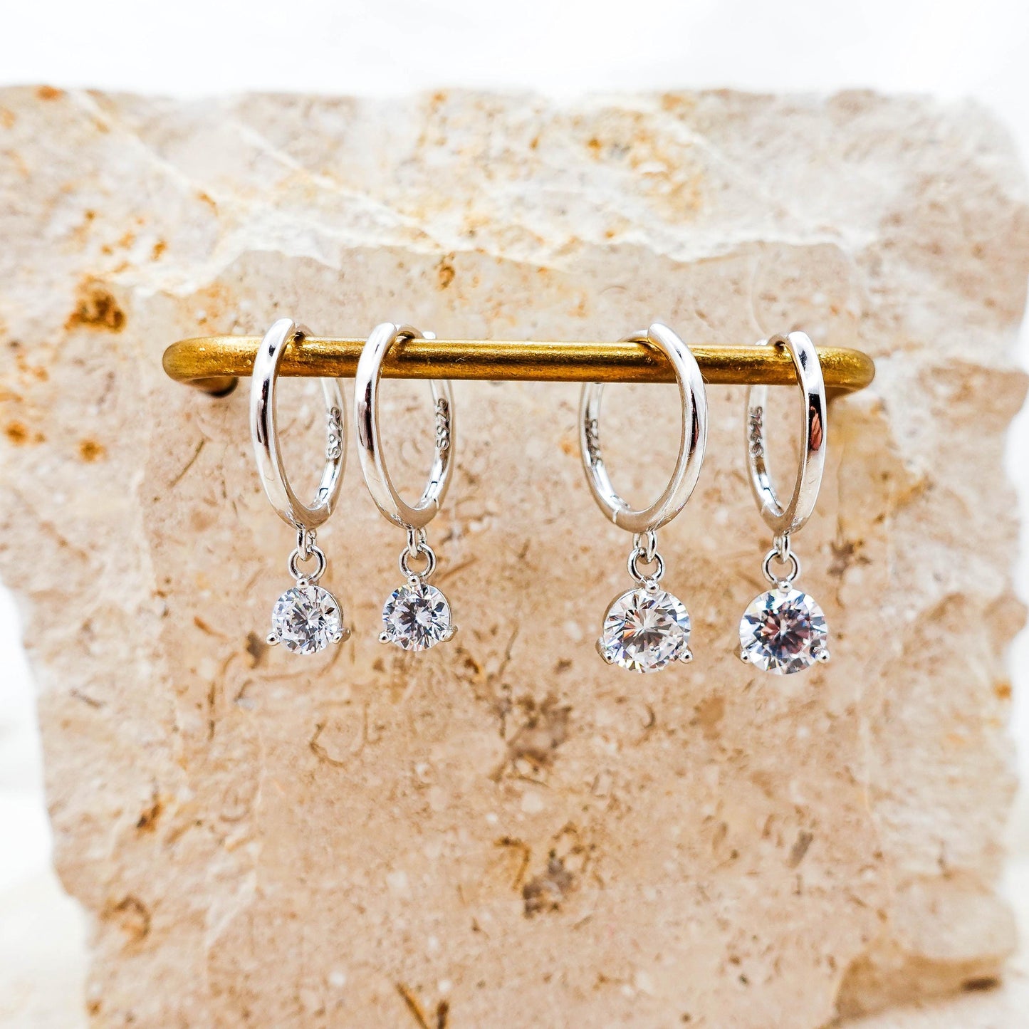 Sterling Silver Dangle Huggie Hoop Earrings: Minimalist Jewelry Gift for Her Sis Mom